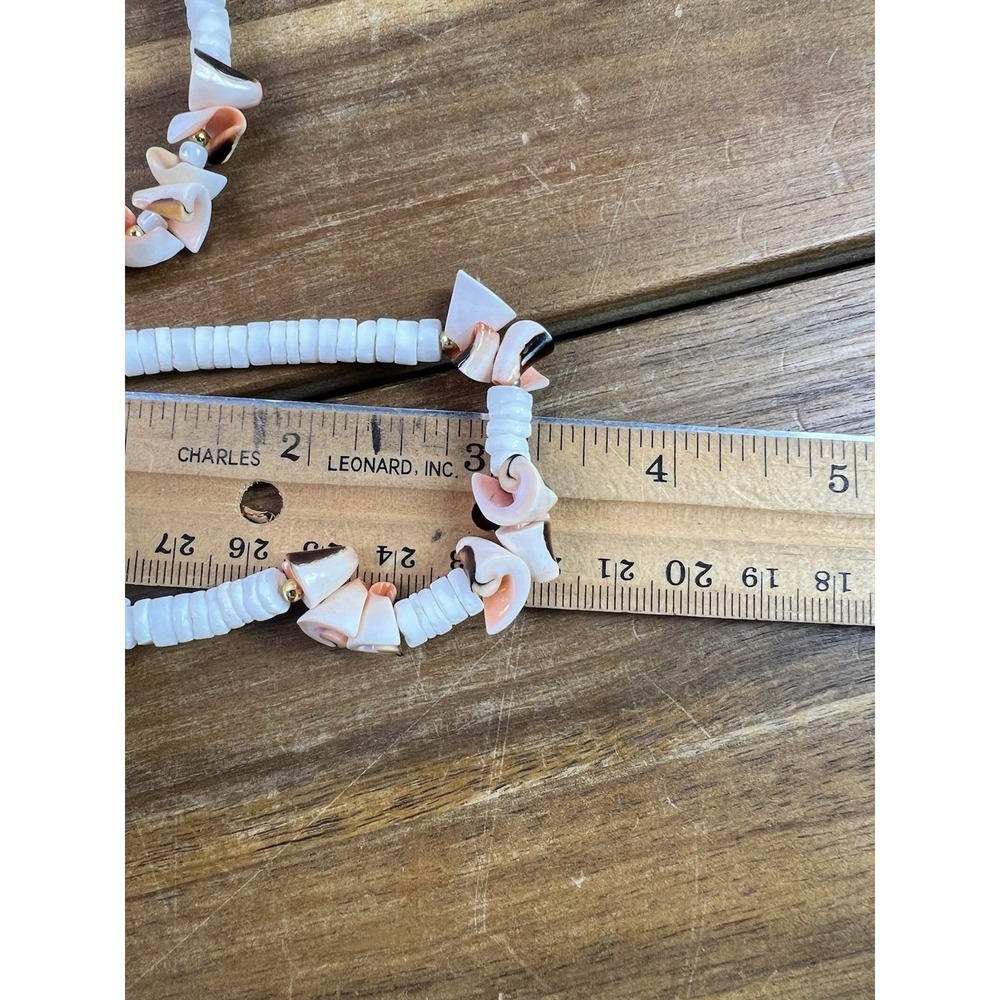 Vintage Coastal Shell Heishi Bead Necklace Bracelet Set Boho Beachy Peach White - Picture 7 of 9